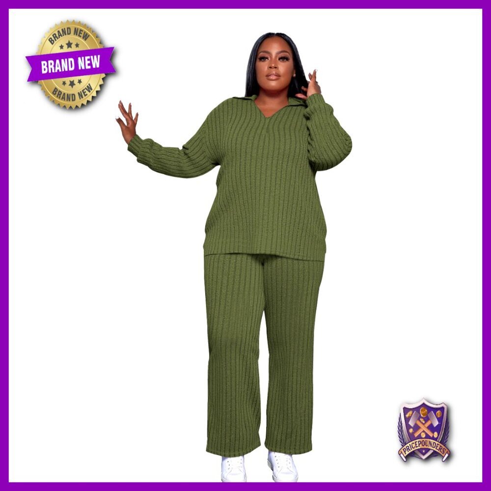 Plus Size Two Piece Sweatsuit Set Long Sleeve Top Wide Leg Pants Tracksuit